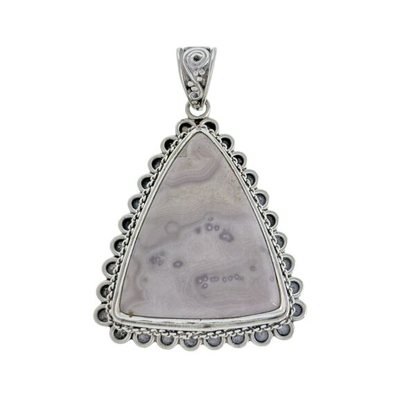 Vintage Southwest Sterling Silver 925 Scrollwork Edge Dusty Lilac Jasper Pendant - Picture 1 of 6
